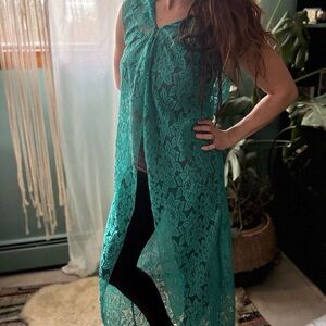 Elegant Teal Lace Overlay